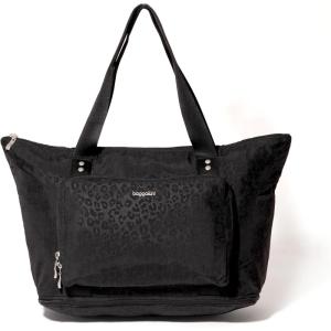 image:imageBaggallini Carryall Expandable Lightweight Travel Tote 22 Packable Folding Compact Nylon Washable Weekender wLuggage SleeveBlack Cheetah Emboss